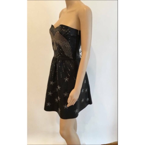 VALENTINO LEATHER STRAPLESS EMBELLISHED DRESS - Picture 3 of 8